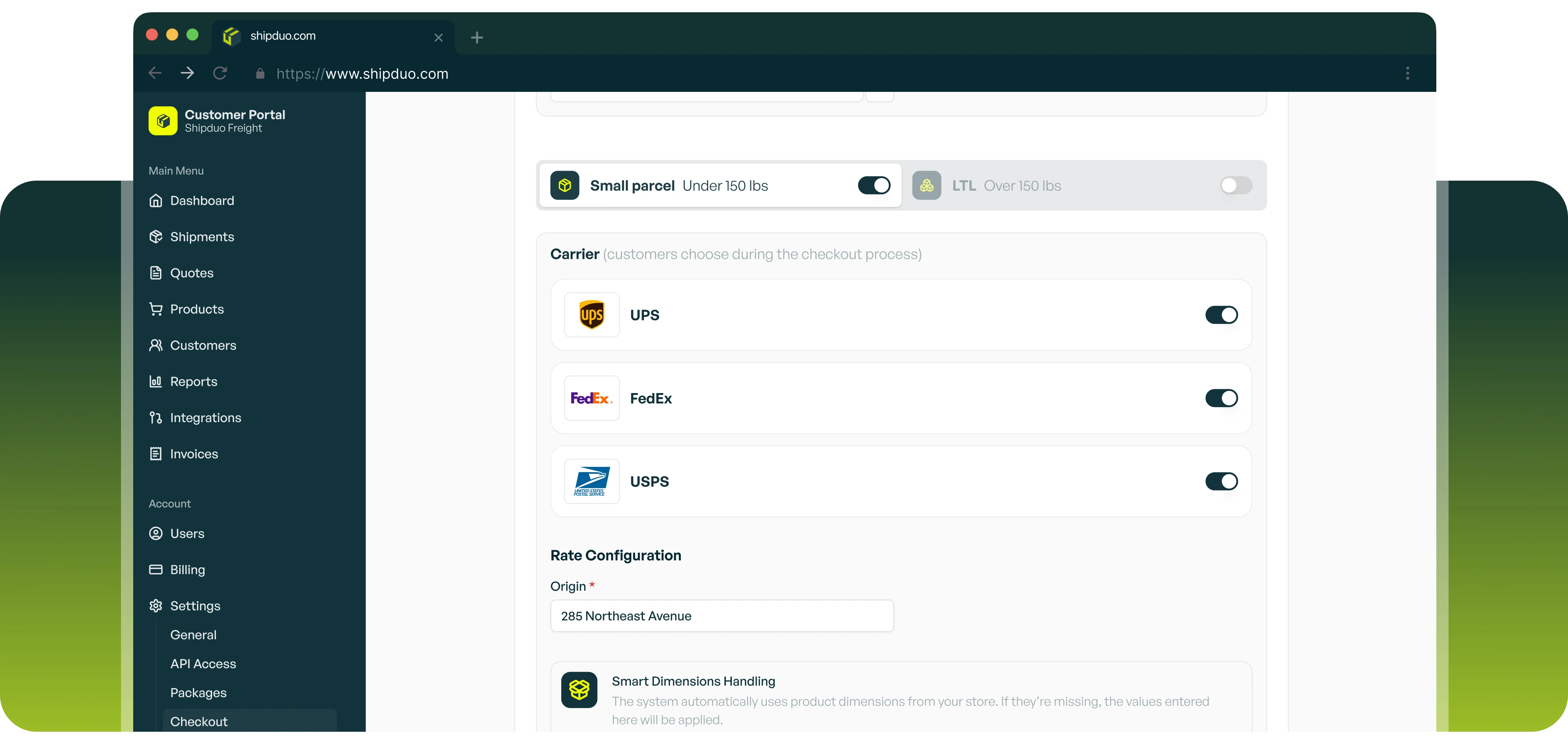 Small-Parcel Shipping for Shopify integration
